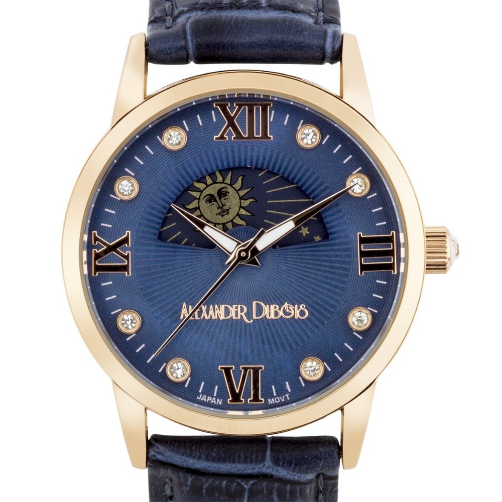Casual Moon Phase Dial Leather Watch